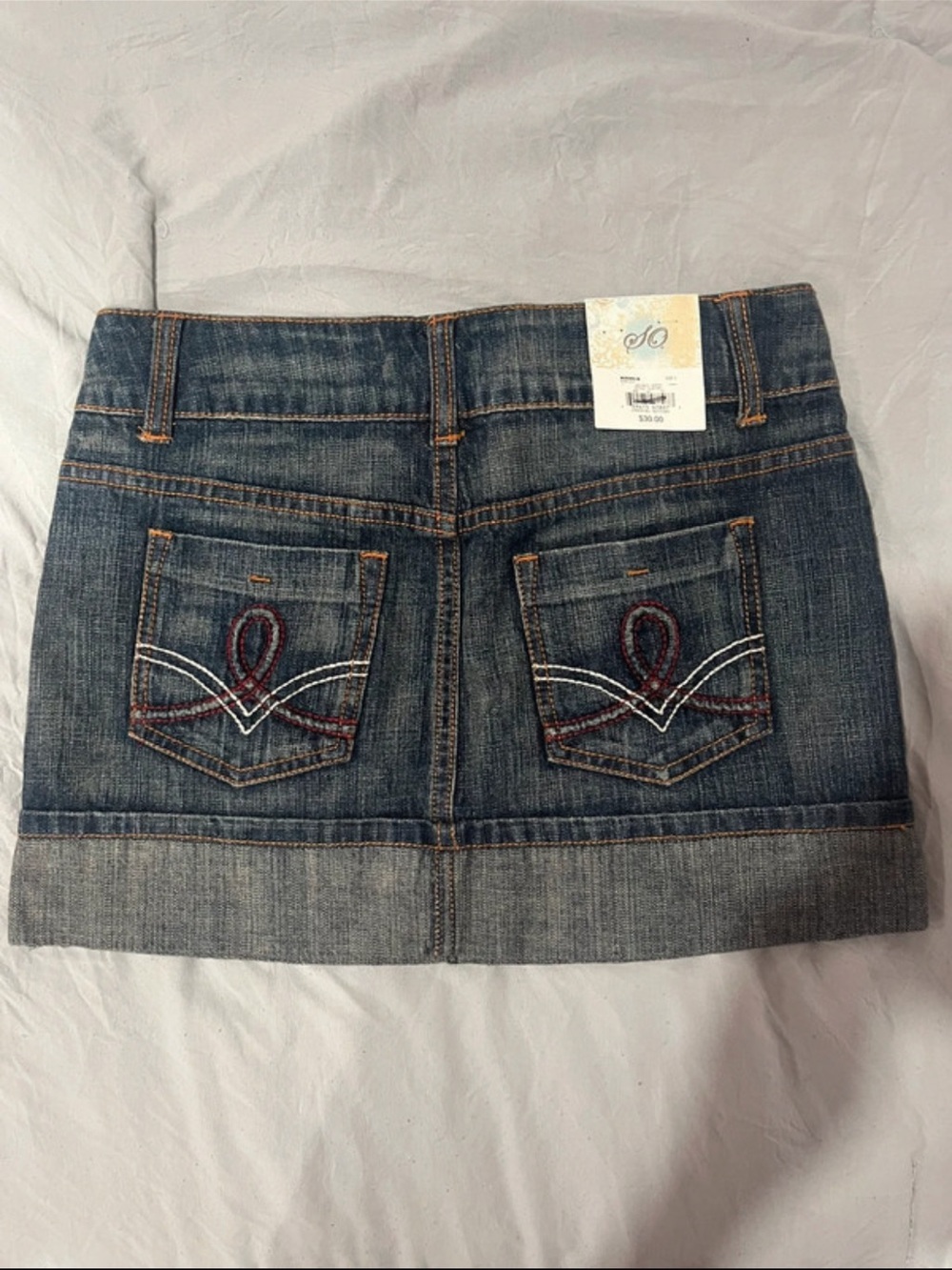 So Wear It Declare It Blue Denim Mini Skirt with Embroidered Back Pockets